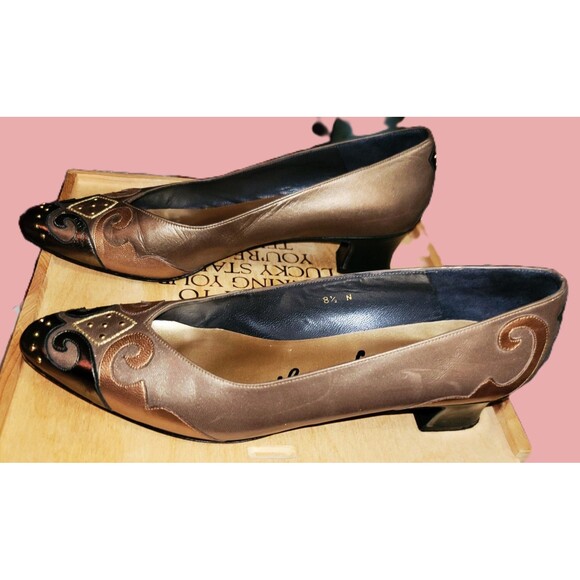 Margaret Jerrold Shoes 80s Metallic Copper Bronze Brown Retro Low Heel US 8.5 AA - Picture 1 of 16